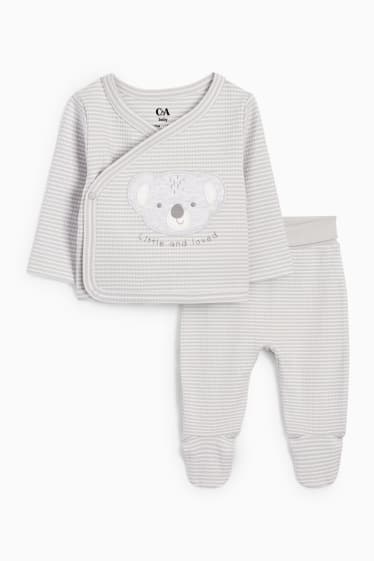 Niemowlęta - Koala - strój dla noworodka - 2 części - w paski - jasnoszary