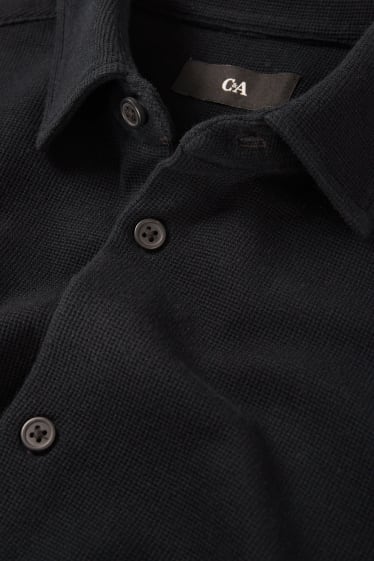 Heren - Overhemd - regular fit - kent - met structuur - zwart