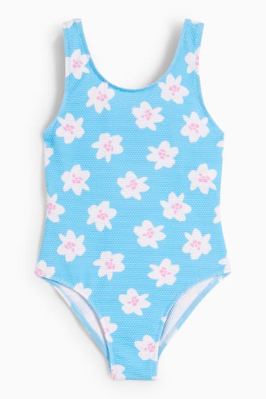 Dětské - Jednodílné dámské plavky - LYCRA® XTRA LIFE™ - s květinovým vzorem - světle modrá