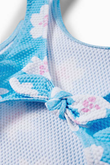 Dětské - Jednodílné dámské plavky - LYCRA® XTRA LIFE™ - s květinovým vzorem - světle modrá