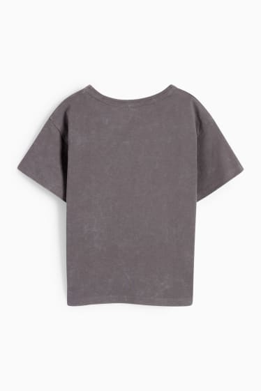 Children - Floral - short sleeve T-shirt with rhinestones - dark gray