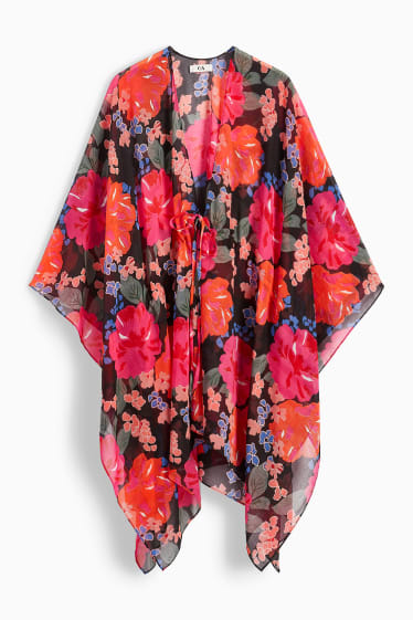 Damen - Kimono - geblümt - dunkelrosa