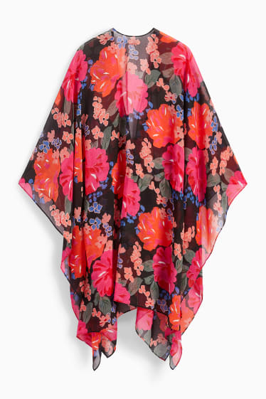 Donna - Kimono - a fiori - rosa scuro