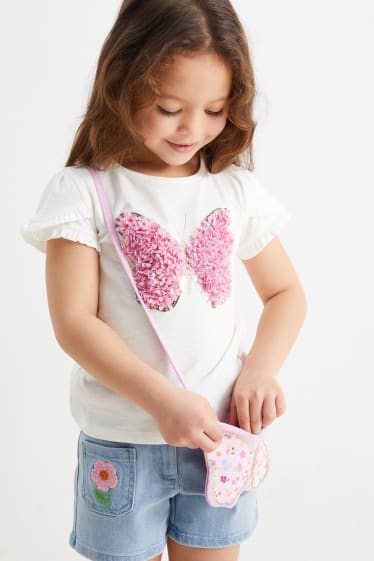 Kinder - Schmetterling - Set - Kurzarmshirt und Tasche - 2 teilig - weiß