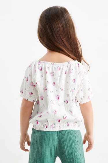 Dětské - Tričko s krátkým rukávem - s květinovým vzorem - krémově bílá