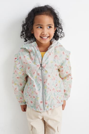 Children - Jacket with hood - lined - water-repellent - floral - cremewhite