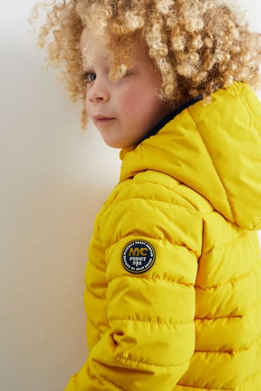 Dzieci - Pikowana kurtka z kapturem - nieprzemakalna - żółty