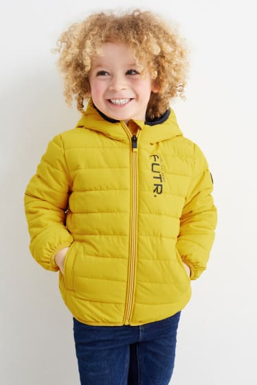 Dzieci - Pikowana kurtka z kapturem - nieprzemakalna - żółty