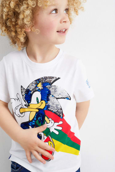 Kinder - Sonic - Kurzarmshirt - Glanz-Effekt - weiß