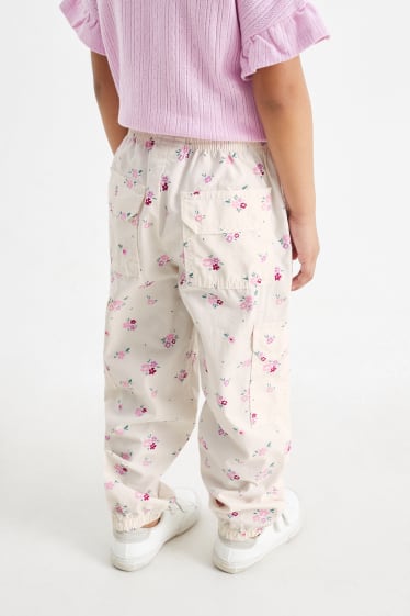 Enfants - Pantalon cargo - à fleurs - blanc crème