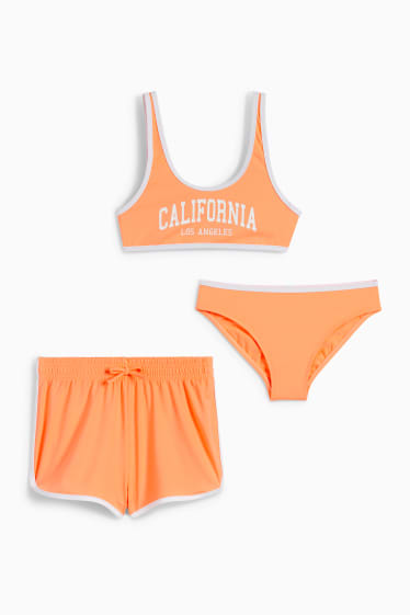 Bambini - Set - bikini e costume boxer - LYCRA® XTRA LIFE™ - 3 pezzi - arancio chiaro