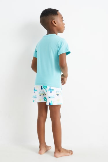 Niños - Pack de 2 - surfistas y buses - pijamas cortos - 4 piezas - verde menta