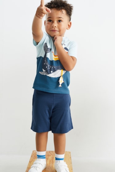 Kinder - Wal und Boot - Set - Kurzarmshirt und Shorts - 2 teilig - hellblau