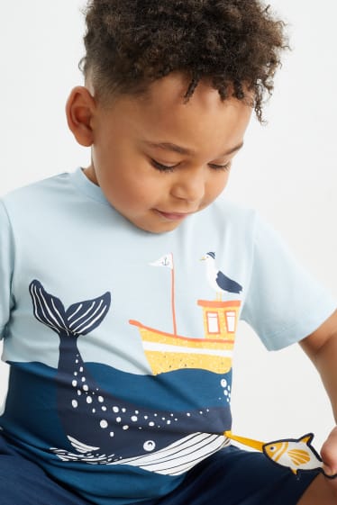 Dzieci - Wieloryb i łódka - zestaw - koszulka z krótkim rękawem i szorty - 2 części - jasnoniebieski