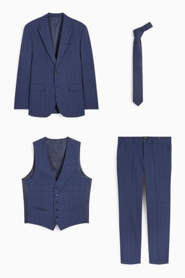 Hombre - Traje con corbata - regular fit - 4 piezas - de cuadros - azul