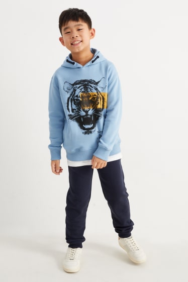 Niños - Conjunto - tigre - sudadera con capucha y pantalón de deporte - 2 piezas - azul