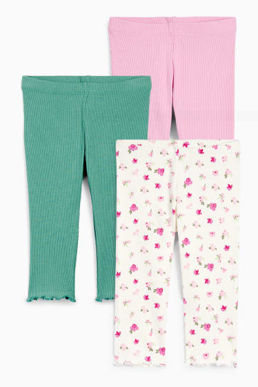 Enfants - Lot de 3 - leggings capri - vert / rose