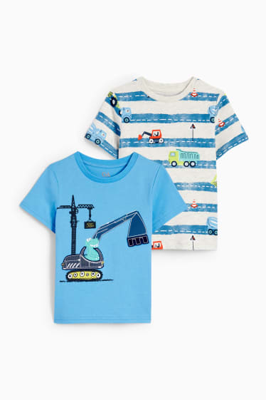 Niños - Pack de 2 - vehículos de obras - camisetas de manga corta - azul claro