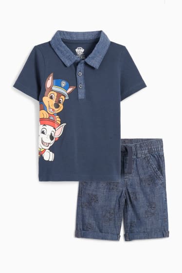 Copii - PATRULA CĂȚELUȘILOR - set - tricou polo și pantaloni scurți de blugi - 2 piese - albastru închis