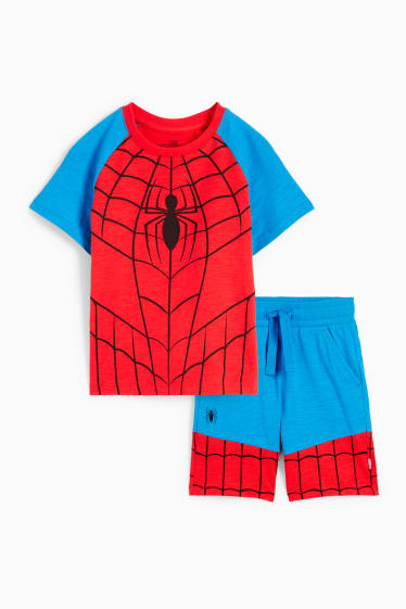 Copii - Omul-Păianjen - set - tricou cu mânecă scurtă și pantaloni scurți - 2 piese - roșu / albastru