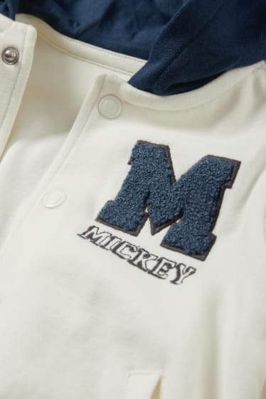Bebeluși - Mickey Mouse - jachetă tip college pentru bebeluși, cu glugă - alb-crem