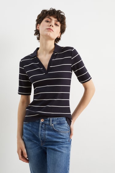 Damen - Basic-Poloshirt - gestreift - dunkelblau