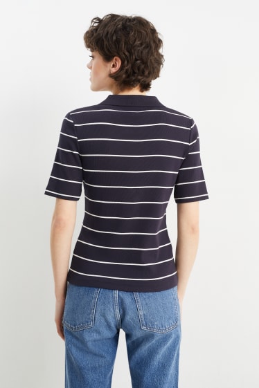Women - Basic polo shirt - striped - dark blue