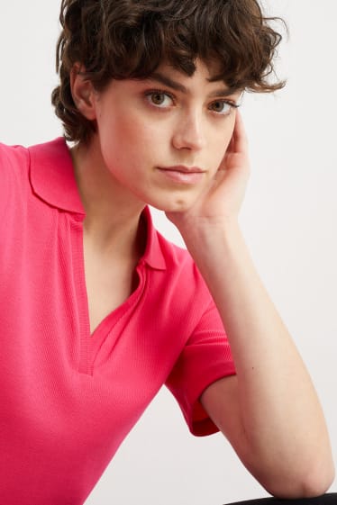 Damen - Basic-Poloshirt - dunkelrosa
