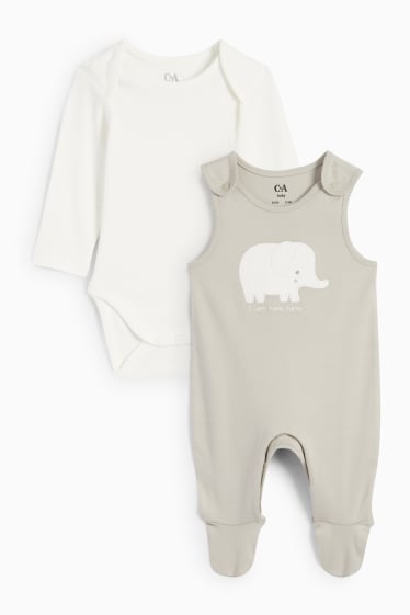Babys - Elefant - Strampler-Set - 2 teilig - weiß / beige
