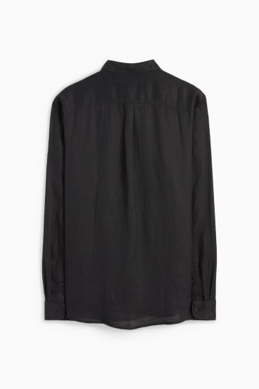 Men - Linen shirt - regular fit - Kent collar - black