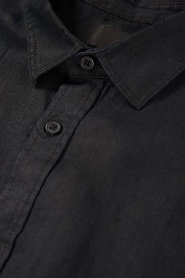 Heren - Linnen overhemd - regular fit - kent - zwart