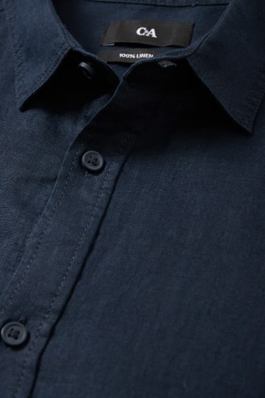 Uomo - Camicia in lino - regular fit - collo all'italiana - blu scuro