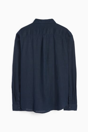Uomo - Camicia in lino - regular fit - collo all'italiana - blu scuro