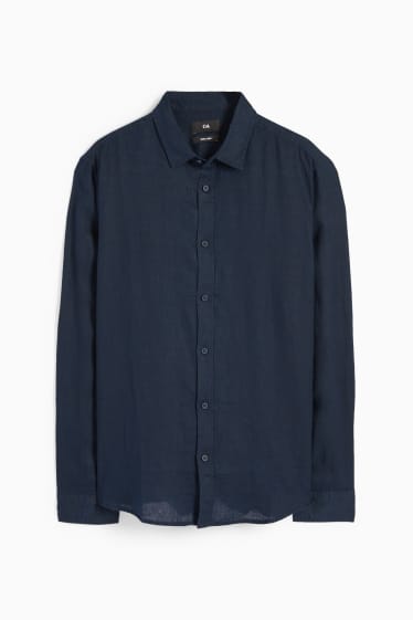 Heren - Linnen overhemd - regular fit - kent - donkerblauw