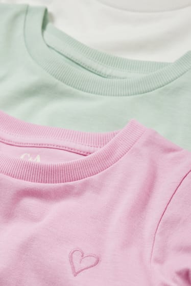Enfants - Lot de 3 - cœurs - T-shirts - rose