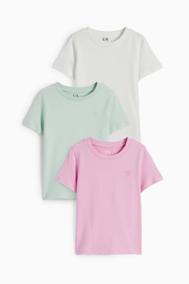 Niños - Pack de 3 - corazón - camisetas de manga corta - fucsia