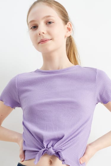 Dětské - Multipack 3 ks - tričko s krátkým rukávem s detailem uzlu - bílá