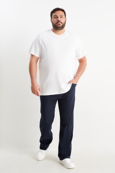 Pánské - Kalhoty - regular fit - lněná směs - tmavomodrá