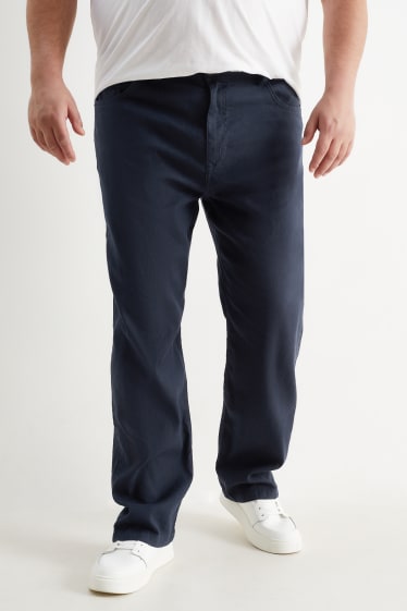 Pánské - Kalhoty - regular fit - lněná směs - tmavomodrá