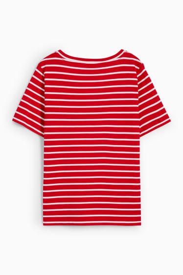 Dámské - Tričko basic - pruhované - červená/bílá