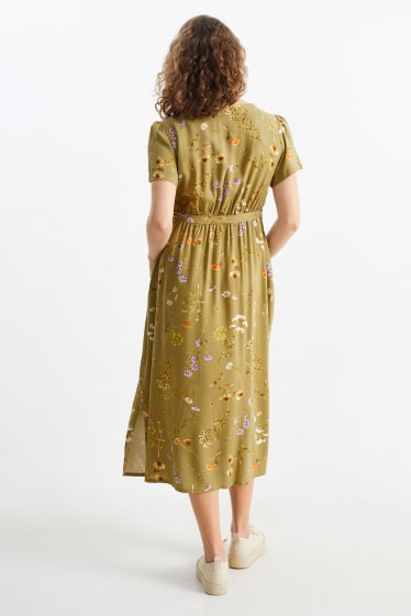 Dámské - Viskózové kojící šaty - s květinovým vzorem - zelená