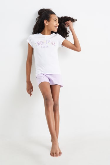 Bambini - Confezione da 2 - tropici - pigiama corto - 4 pezzi - viola chiaro