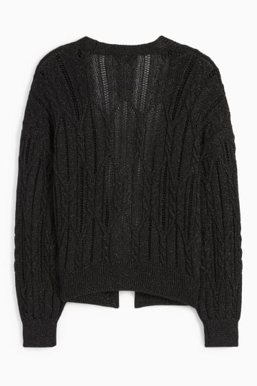 Women - Cardigan - cable knit pattern - black