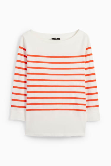 Women - Long sleeve top - striped - white / orange