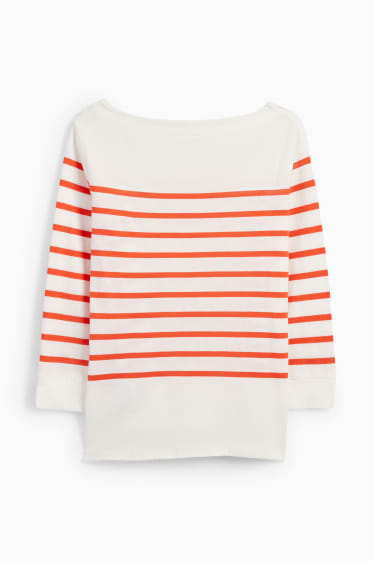 Damen - Langarmshirt - gestreift - weiß / orange