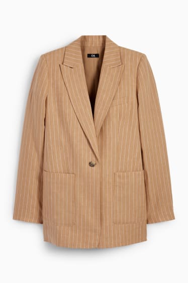 Dona - Blazer de lli llarg formal - regular fit - ratlla diplomàtica - beix