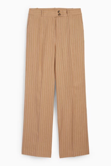 Women - Linen business trousers - high waist - straight leg - beige