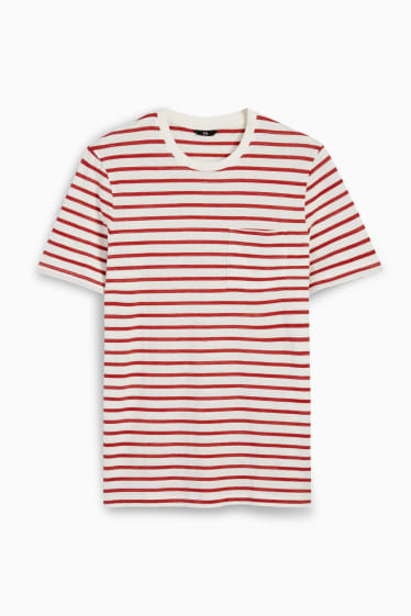 Pánské - Tričko - pruhované - tmavočervená