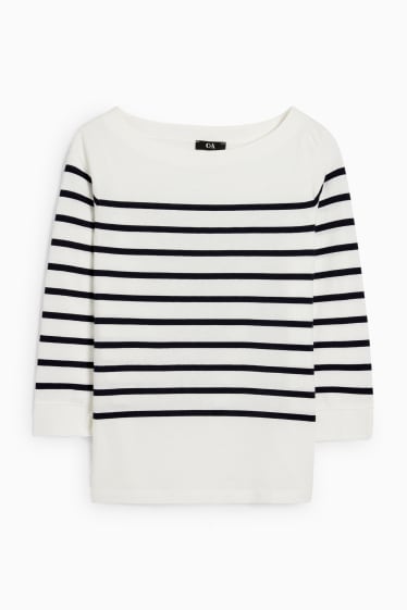 Damen - Langarmshirt - gestreift - weiss