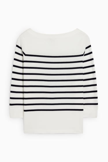 Damen - Langarmshirt - gestreift - weiss